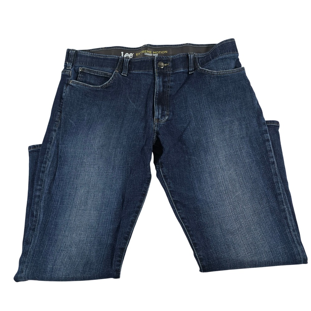 Lee Extreme Motion Straight Taper Jeans Mens 38x30 Dark Wash Blue 102015044